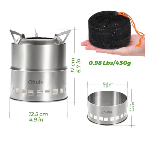 Camping Stove, Ohuhu Camp Stove Wood Burning Stove Stainless Steel Stoves Mini Portable Stove for Camping Picnic BBQ Backp...