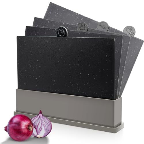 MASTERTOP Cutting Board Set for Kitchen - Index Plastic Chopping Board Set of 4, BPA Free, No Slip, Dishwasher Safe, Thick...