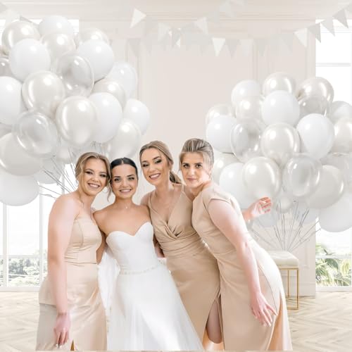 60pcs White Balloons with Clear Pearl White Balloons for Bridal Shower Wedding Bride Bachelorette Engagement Birthday Part...