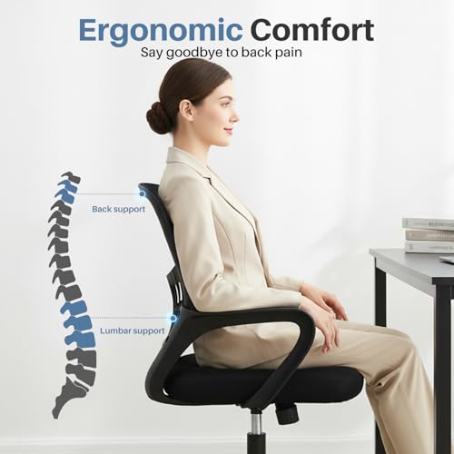 DUMOS Home Office Computer Chair - Ergonomic Mid Back Desk with Lumbar Support and Rocking Mode, Height Adjustable with Fi...