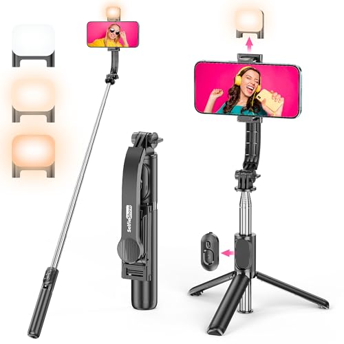 Selfie Stick Tripod with Fill Light, All in One Extendable Selfie Stick with Detachable Wireless Remote, Flexible Phone Tr...