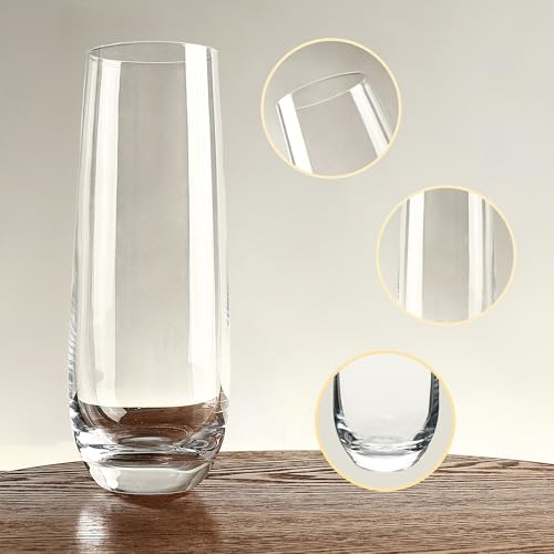 Stemless Champagne Flutes Set of 12, 10 oz Modern Clear Glasses for Champagne, Mimosas, Prosecco and Cocktails, Durable an...