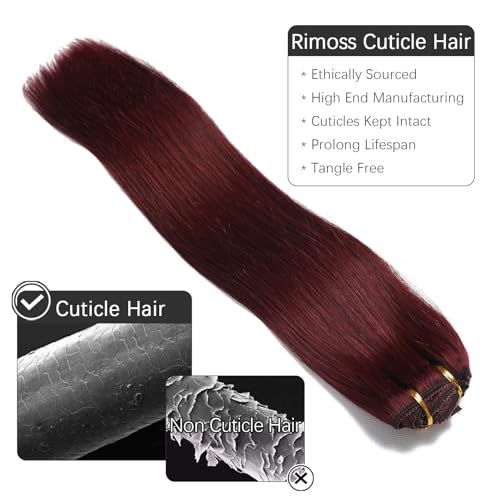 Clip in Hair Extensions Real Human Hair - 18 Inch 120g 7pcs, Burgundy Red Color - Soft Remy Human Hair Clip in Extensions Straight Double Weft for Women (#99J 18 Inch)