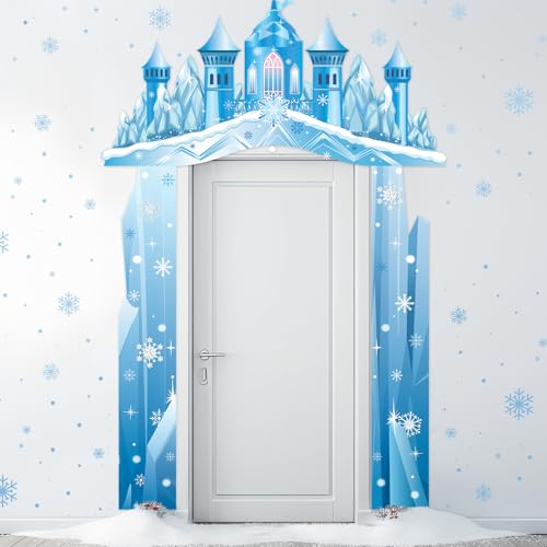 Tiamon Winter Wonderland Door Decorations Snow Castle Porch Banners Archway Ice Snowflake Hanging Door Banner Backdrop for...