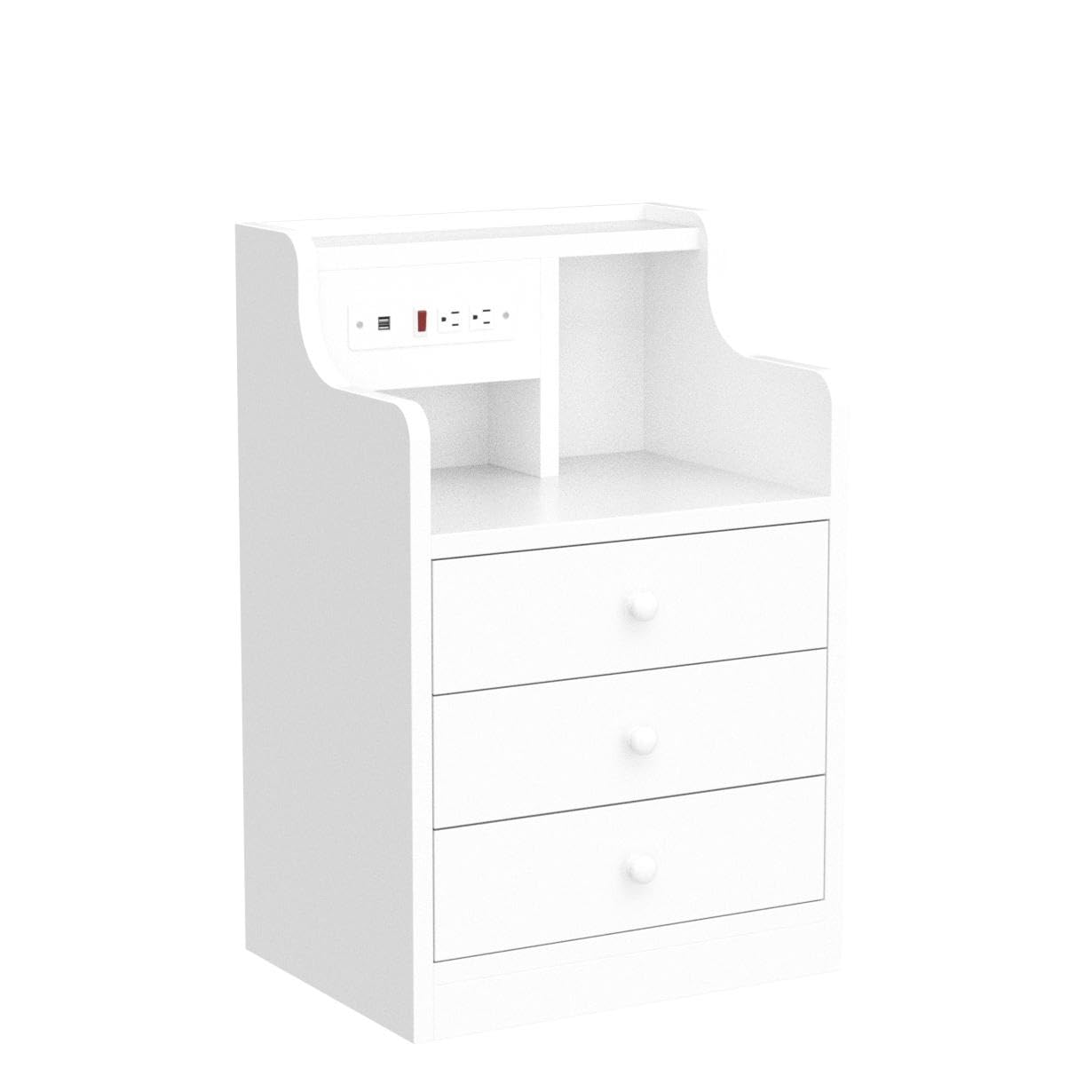 Tiptiper Nightstand with Charging Station, Night Stand with 3 Storage Drawers, Bedside Table with Hutch, Modern End Side Table for Bedroom,White