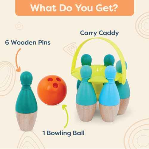 B. toys ? Kids Bowling Set ? 6 Pin & Ball ? Wooden Pins & Carry Caddy ? Family Activities & Games ? 2 Years ?