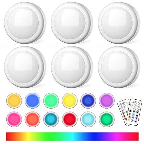 SEMSMOKS Puck Lights with Remote Control, Battery Operated LED Push Light Wireless, 13 Color RGB - for Closet, Bedroom Wal...