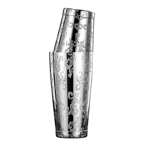 Cocktail Shaker Stainless Steel Boston Shaker Tin with Etched Pattern Martini Drink Shaker Professional (Style4)