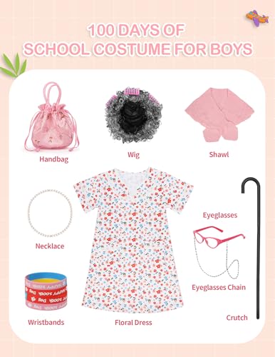 WooWee Kids Girl 100 Days of School Costume, Old Lady Costume for Kids, Halloween Cosplay Dress Up