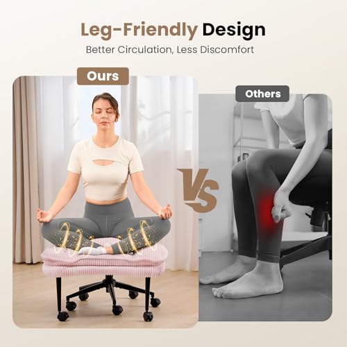 Cross Legged Office Chair, Ergonomic Cloud Criss Cross Desk Chair, Meditation Chair with Wheels, Height Adjustable Seat fo...