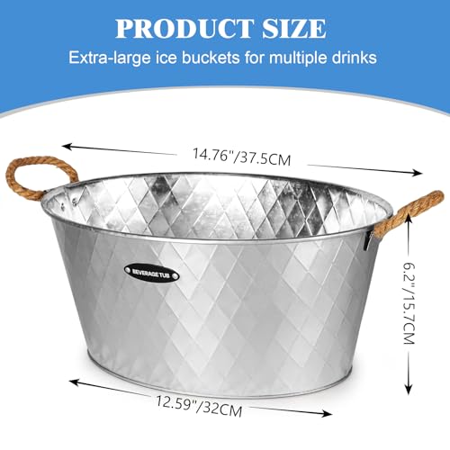 iHoo Galvanized Tub, Beverage Bucket with Handles, 2 Pcs Large Ice Buckets for Parties -Galvanized Drink Buckets for Indoo...