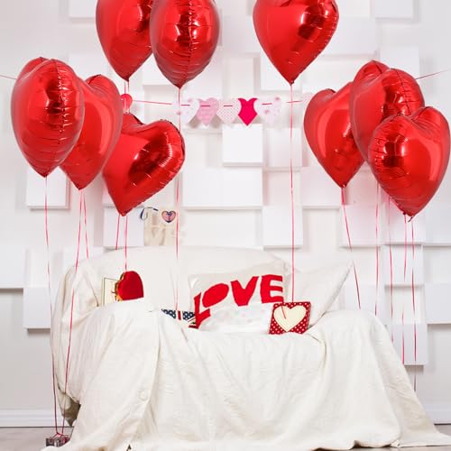 TONIFUL 30Pcs 18 Inch Red Heart Balloons Valentine’s Day Heart Shape Foil Mylar Balloons Decoration for Romantic Valentin...
