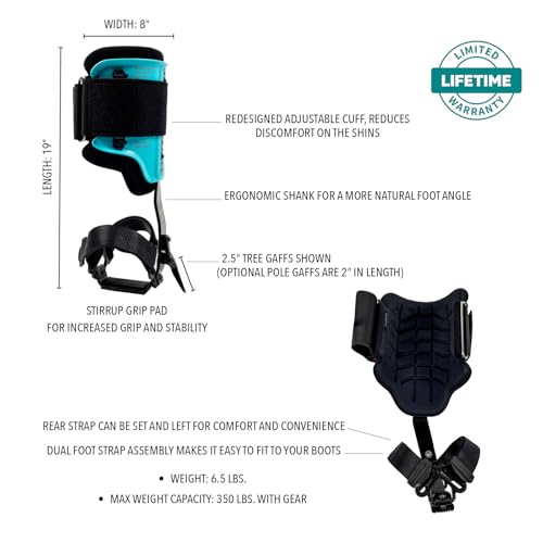 Notch Steel Climbers Ergonomic Gaffs 20+ Cuff Adjustment Points, Stirrup Grip Pad, Dual Foot Strap Assembly, Redesigned Cu...