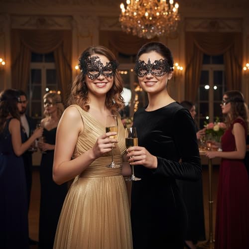 HaiFafafaing Black Masquerade Mask for Women Couples Lace Masquerade Mask Venetian Elegant Women's Flower Eye Masks For Ma...