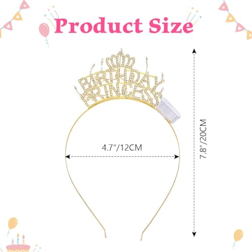 DRESBE Light Up Birthday Tiara LED Princess Crown Headband Glow Party Hair Accessories for Women (Gold)