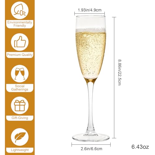 Dylvan Set of 6 Classic Champagne Flutes, 6.43 Ounce Elegant Stemmed Champagne Glasses, Premium Quality Crystal Clear Perf...