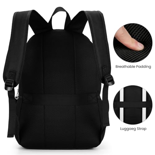 Black Backpack for Men and Women, Backpack for School Teens Boys and Girls, Lightweight Casual High School Bookbag, Daily-...