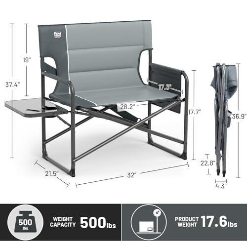 Timber Ridge XXL Director’s Chair – Heavy Duty Folding Camping Chair for Adults, 500lb Capacity, Extra Wide Padded Seat fo...
