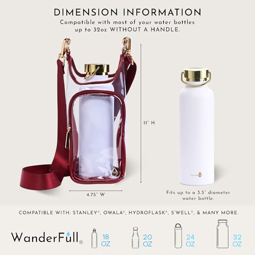 WanderFull® Clear Stadium HydroBag® Hands-Free Crossbody 32 Oz Water Bottle Carrier w/Phone Pocket & Adjustable Strap