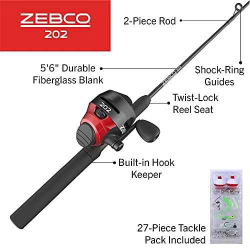Zebco Zebco 202 Spincast Reel and Fishing Rod Combo, Pre-Spooled with 10-Pound Cajun Line, Includes Tackle Kit
