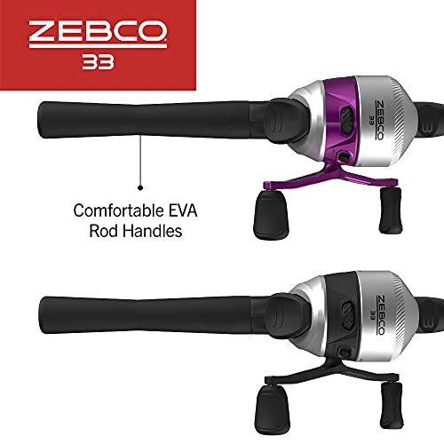 Zebco 33 Spincast Reel and 2-Piece Fishing Rod Combo, 5-Foot 6-Inch Durable Fiberglass Rod, Quickset Anti-Reverse Fishing ...