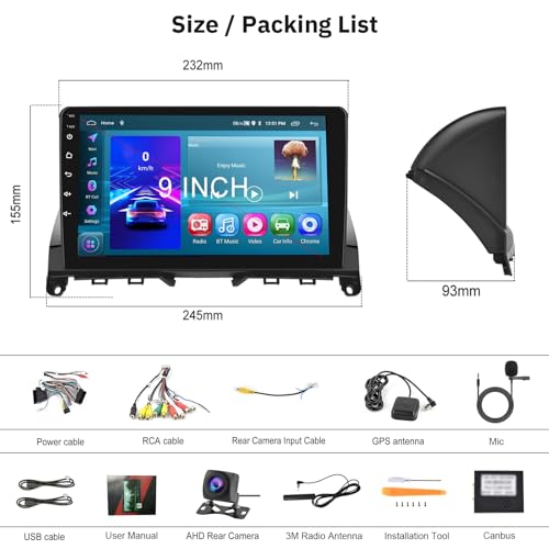 Android Car Stereo for Mercedes Benz C Class W204 S204 2006-2011 Support Wireless Carplay with 9” Touchscreen 2+64G HiFi A...