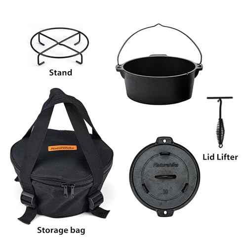 Naturehike Dutch Oven Pot with Lid-4.76 Qt Pre-Seasoned Cast Iron Dutch Oven with Storage Bag-Dual Handles-Lid Doubles as Cast Iron Grill Pan, Use in the Oven, on the Stove & Grill, over the Campfire