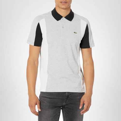 Lacoste Men's Seasonal Short Sleeve Regular Fit Color Block Polo, Argent Chine/Black/White, 3X-Large