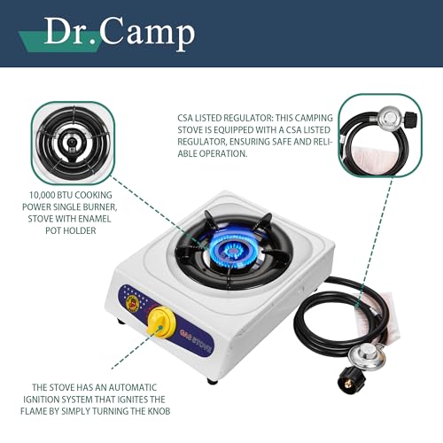Dr.Camp 10000 BTU Automatic Ignition single burner garden yard camping camp hiking propane cooker stove with CSA listed re...