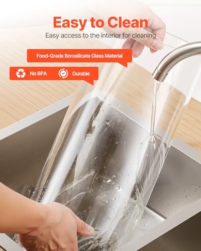VEVOR Beverage Dispenser, 3.5 Gallon Drink Dispensers for Parties, Glass Juice Dispenser with Wood Stand, Stainless Steel ...