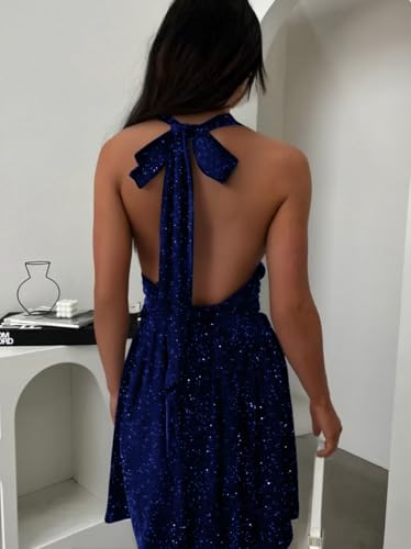 Sexy Deep V Neck Halter Glitter Bodycon Dress – Sparkling Sleeveless Cocktail Party Dress Backless Women's Evening Clubwear