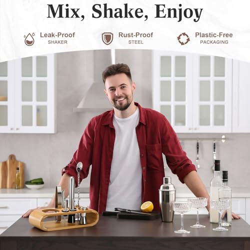 Widecook Bartender Kit Bag with Stand Portable Cocktail Shaker Set, 17 Pcs 25oz Stainless Steel Barware Kit with Jigger, S...