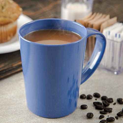 Carlisle FoodService Products Mug Plastic Coffee Mug with Large Handle for Buffets, Home, and Restaurant, Tritan, 12 Ounces, Blue, (Pack of 12)
