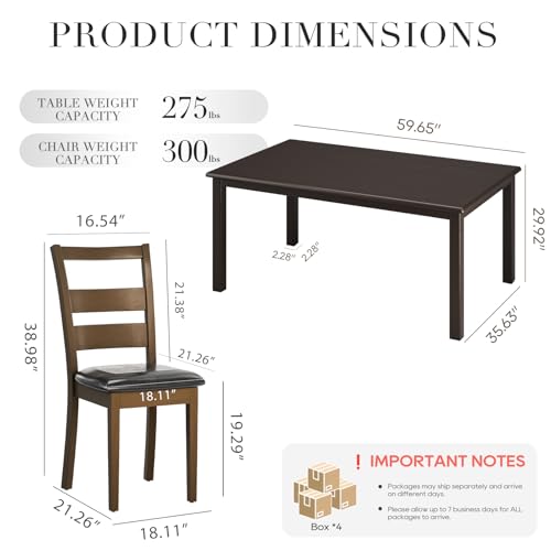 COLAMY Rectangle Wooden Dining Room Table Set for 6, Mid Century Modern Kitchen Table and PU Leather High Back Dining Room Chair for Home, Saving Space (1 Table with 6 Chairs), BlackBrown
