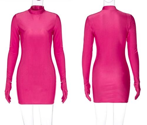 Caviotess Women's Sexy Turtleneck Mini Dress with Gloves Long Sleeve Bodycon Dress Party Festival Outfit Clubwear