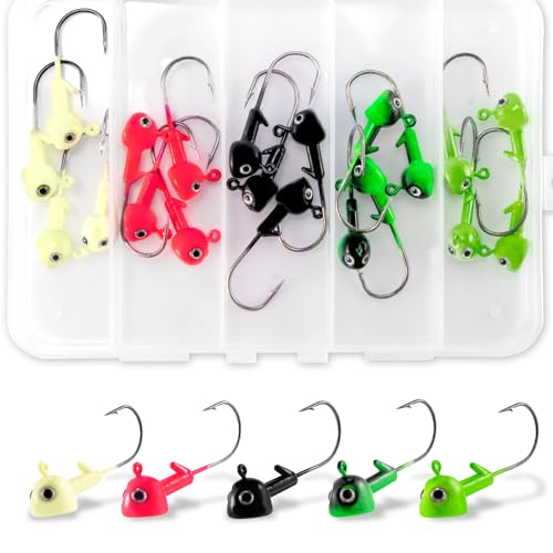 Alwonder 20-Pack Walleye Jigs Kit with 3D Eyes, Walleye Bass Fishing Jig Heads Stand Up Swimbait Jig Head 1/8oz 3/16oz 1/4...
