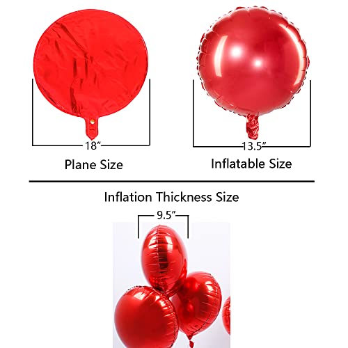 18" Red Round Shaped Foil Balloons Mylar Helium Balloons for Birthday Party Wedding Baby Shower Decorations, Pack of 20