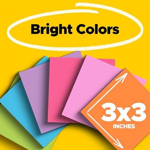 Post-it Super Sticky Notes, Assorted Bright Colors, 3x3 in, 15 Pads/Pack, 45 Sheets/Pad, 2X The Sticking Power, Recyclabl...