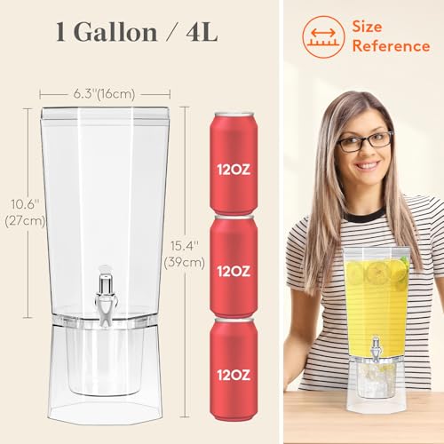 Lifewit 1 Gallon Drink Dispenser for Parties 2 Pcs, 4L Plastic Beverage Container with Stand for Juice/Tea/Soda & Lemonad...