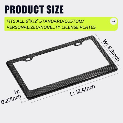 DCRCFIBER Real Carbon Fiber License Plate Frame, 100% Pure Carbon Fiber Frame, Black License Plate Holder Cover with Screw...