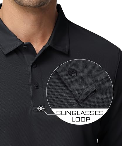 MAGCOMSEN Men's Polo Shirts 3 Button Quick Dry Performance Long Sleeve Tactical Shirts Pique Jersey Golf Shirt
