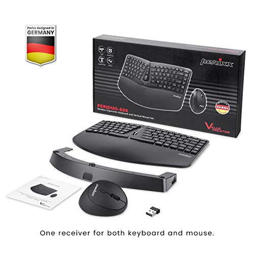Perixx PERIDUO-606 Wireless Mini Ergonomic Keyboard with Portable Vertical Mouse - Adjustable Palm Rest Stand - Membrane L...