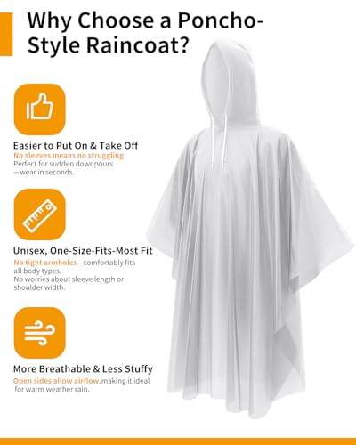 Hitituto Rain Ponchos for Adults - Extra Long Emergency Poncho with Hood, 6/12/24 Family Pack Raincoat, Home Survival Kits