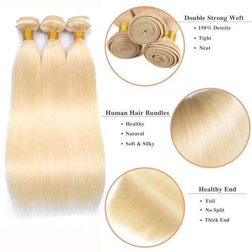 Blonde Bundles Color 613 Straight Human Hair Bundles Double Weft Unprocessed Blonde Human Hair Extensions 22 24 26 Inch 300g