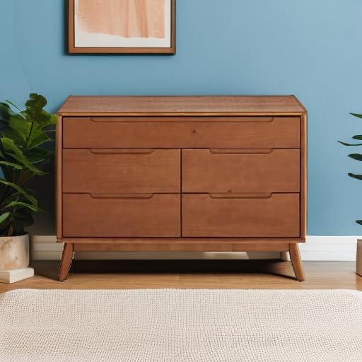 MUSEHOMEINC Mid Century Dresser for Bedroom,Wood Dressers & Chests of Drawers, Clothes Storage Cabinet, 3 Tier Storage Organizer,5 Drawer Dresser for Closet/Living Room/Hallway/Nursery, Walnut
