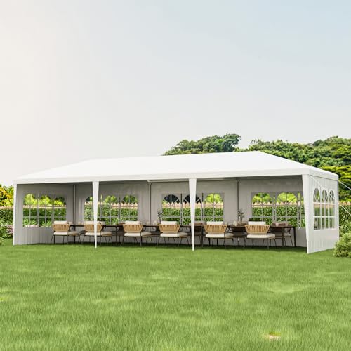 Tangkula Heavy Duty Party Tent - 10x30 Ft White Event Tent with 6 Sidewalls & 2 Zippered Doors, Ideal for Outdoor Wedding...