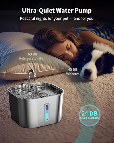 Cat Water Fountain Stainless Steel, 74oz/2.2L Cat Fountain with Quiet Pump, Automatic Pet Water Dispenser, Ideal for Mult...