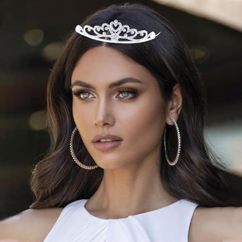 IAXSEE 10 Pcs Silver Metal Glitter Sparkly Rhinestone Crown Headbands Wedding Prom Birthday Party Princess Hair Tiaras Cla...