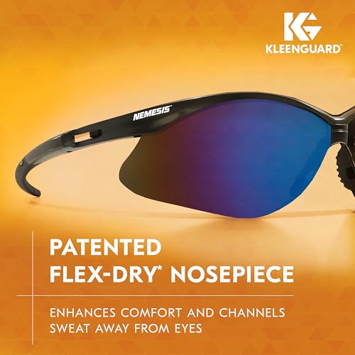 KleenGuard™ V30 Nemesis™ Safety Glasses (14481), Blue Lenses with Mirror coating, Black Frame, Unisex Eyewear for Men and ...