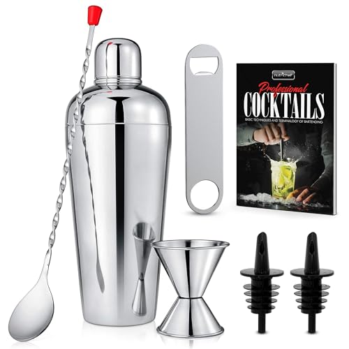 NutriChef Bartender Set 7 Piece - Includes Cocktail Shaker Mixer, Essential Bar Accessories, 2 Bottle Pourers, Bar Mixer S...